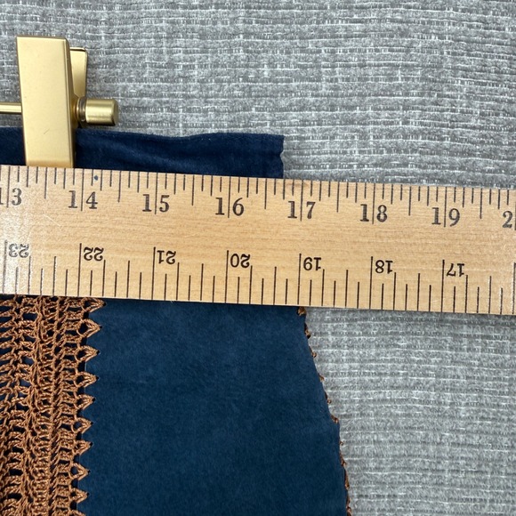 Vintage Lew Magram Suede Skirt Set Women 14 Blue Crochet Fringe Boho Western - Picture 11 of 16
